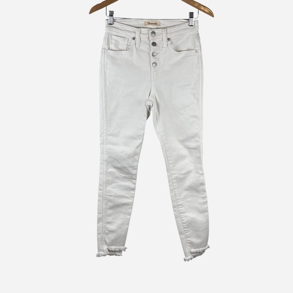 Madewell 10” High Rise Skinny Jeans 26 White Crop Raw Hem Button Front - Picture 3 of 16